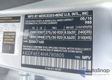 2017 Mercedes-Benz Gls 450 4Matic z USA, uszkodzony, nr VIN 4JGDF6EE4HA780805